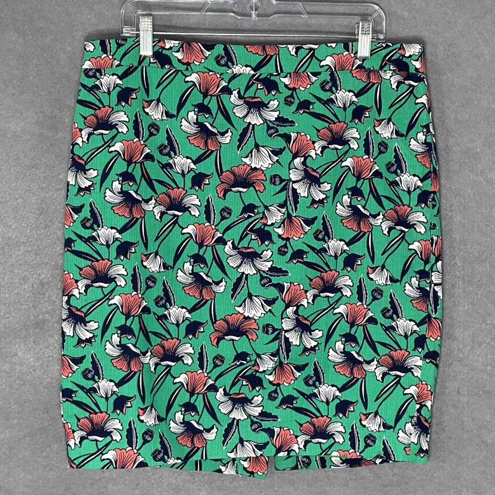 J. by J. Crew Skirt Womens Sz 14 Green Floral Garden Zipper Lined Office Career